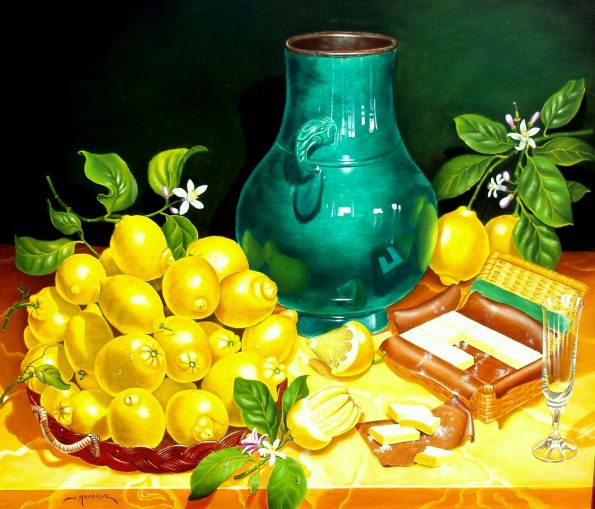 Jarrón chino con limones