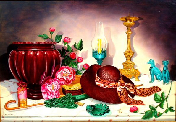 Jardinera con sombrero de paja