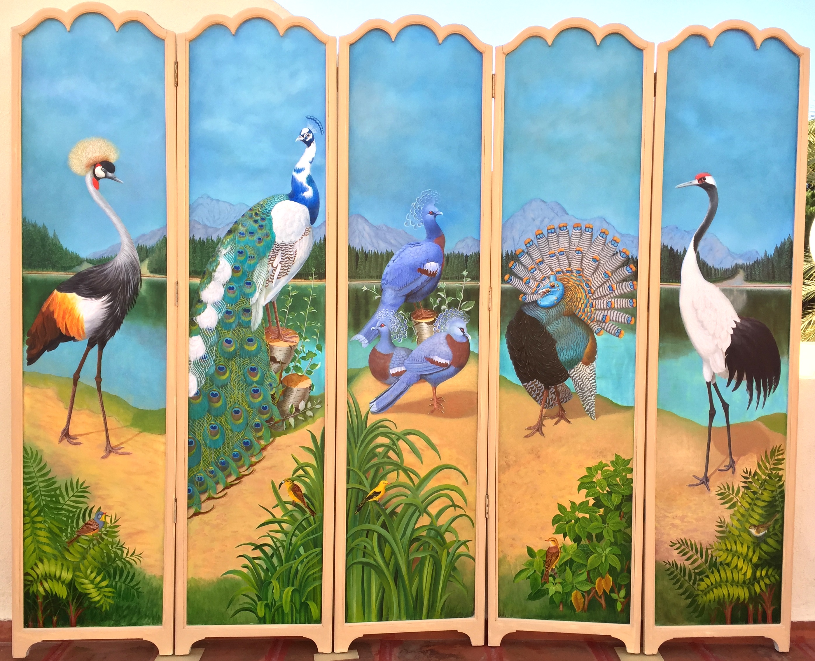 Paintings Biombo con aves exóticas